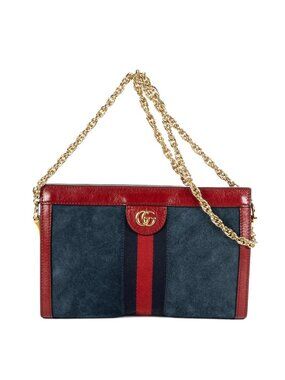 Gucci Small GG Ophidia Navy Red Suede Leather Shoulder Bag